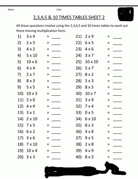 Multiplication table worksheets printable .